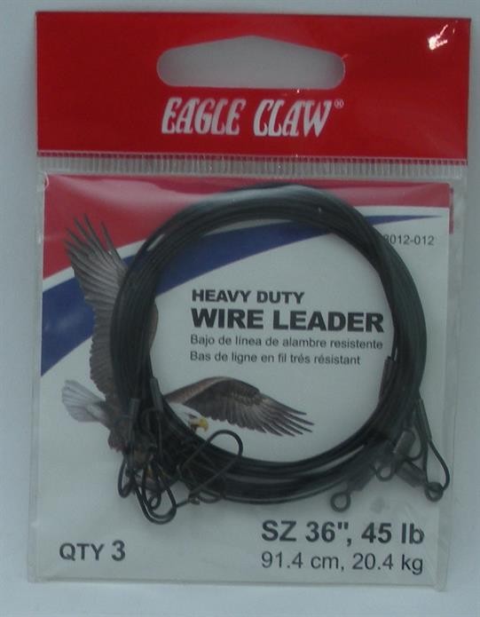 Eagle Claw 08012-012 Black Nylon Coated Leader 3CT 36″ 45 Lb Test