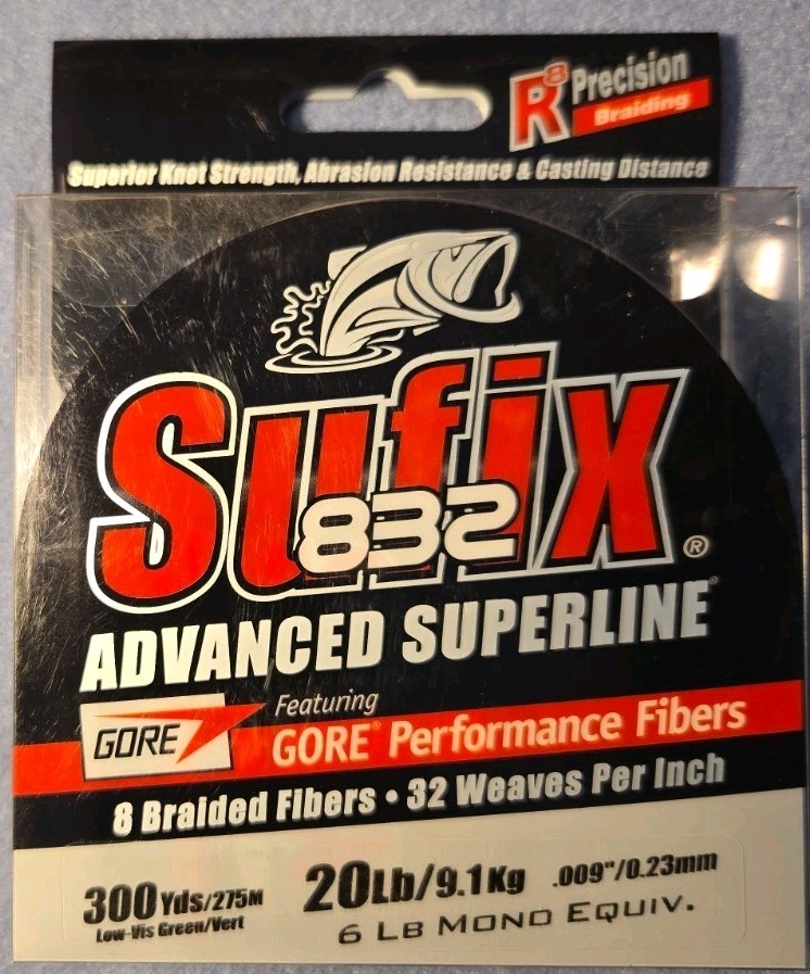 Sufix 832 Braided Fishing Line 20lb 300yd Low‑Vis Green 8‑Fiber Superline