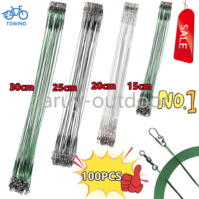 100pcs Stainless Steel Trace Wire Leader Fishing Line Leaders With Snap & Swivel