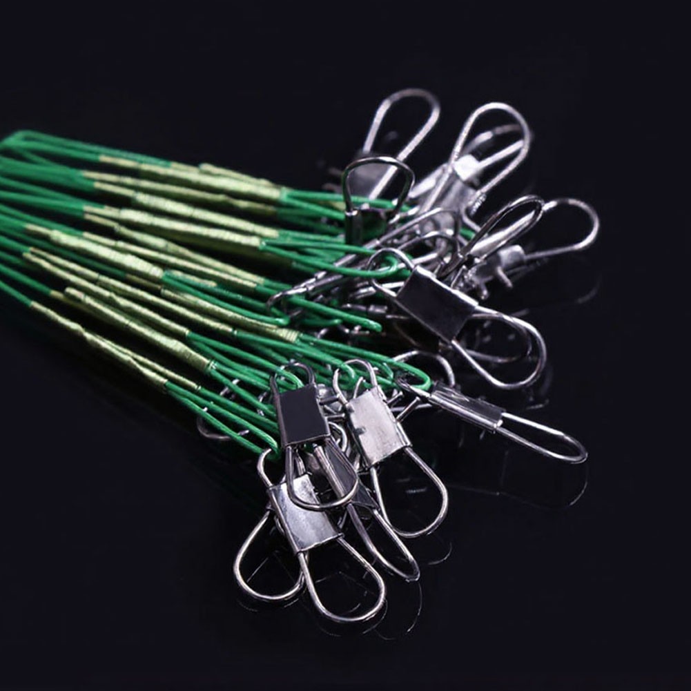Green Fishing Leader Lines 60Pcs Marine Grade Steel Wire with Bottle Swivel