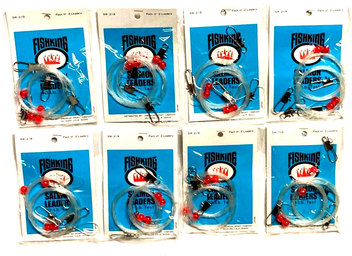 8 PACKS FISHKING SW-219 Salmon Leaders 40lb Test 2-Count Package
