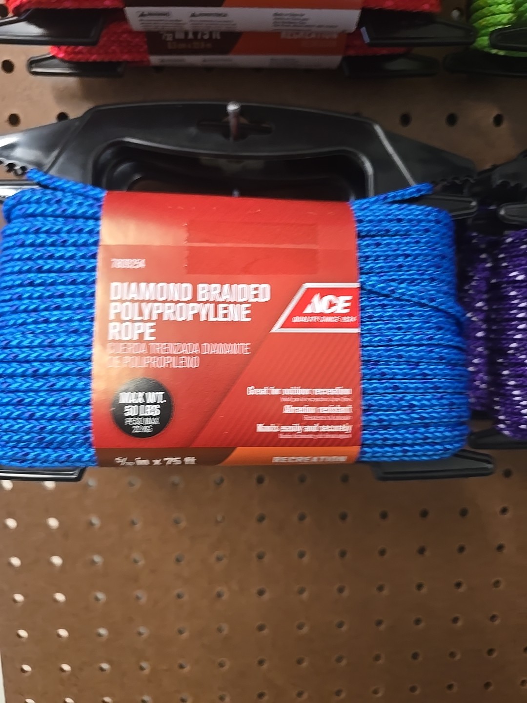 Rope Polyproylene Diamond Braided 75 Foot Per Roll 12 Rolls 4 Colors