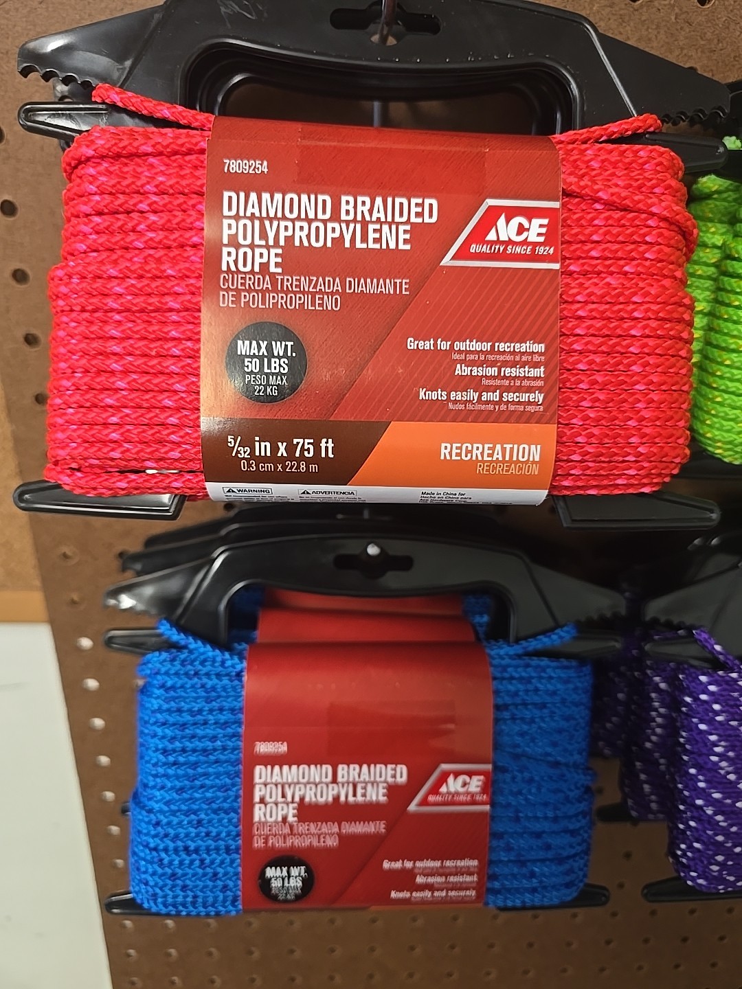 Rope Polyproylene Diamond Braided 75 Foot Per Roll 12 Rolls 4 Colors
