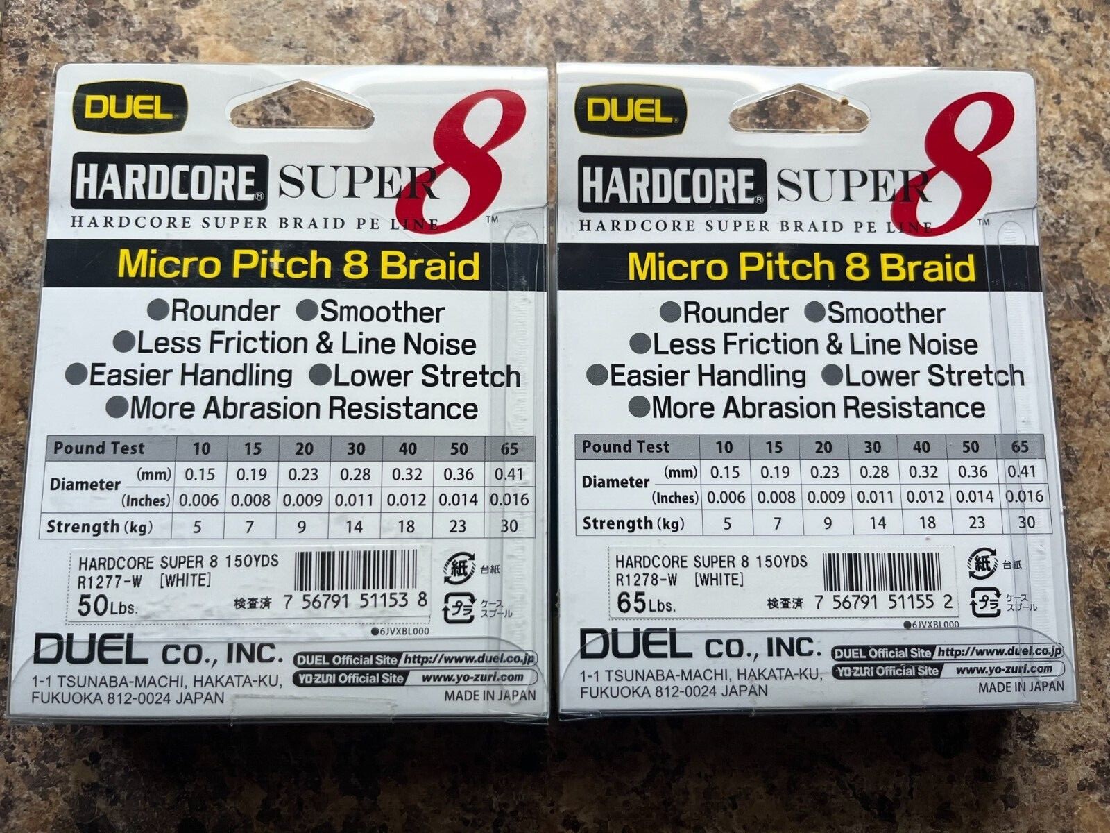 Yo-Zuri Duel Hardcore Super 8 Micro Pitch Braided line 150 yd 10 20 30 40 50 65