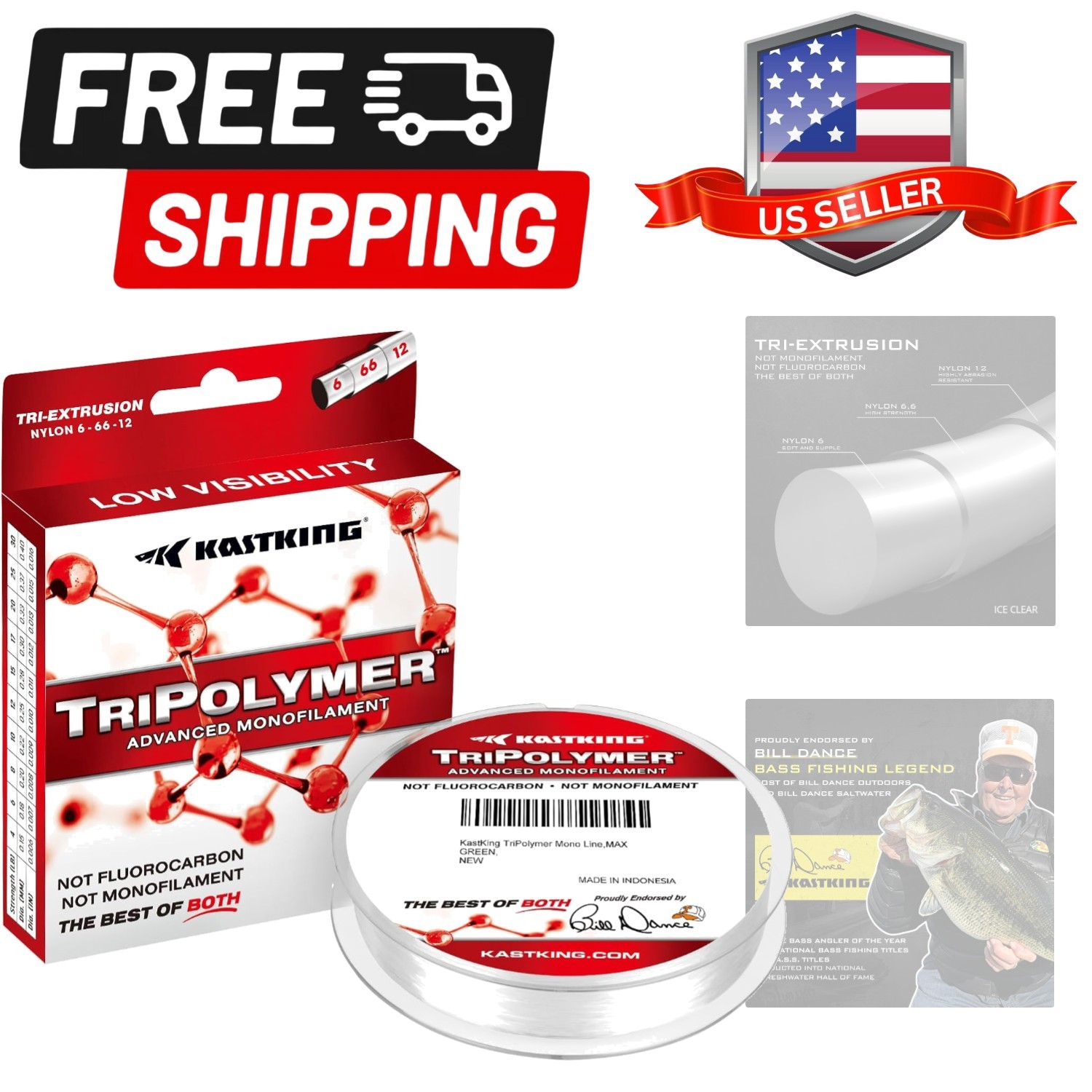 TriPolymer Advanced Monofilament Fishing Line, Low Light Refraction, Super Sm…