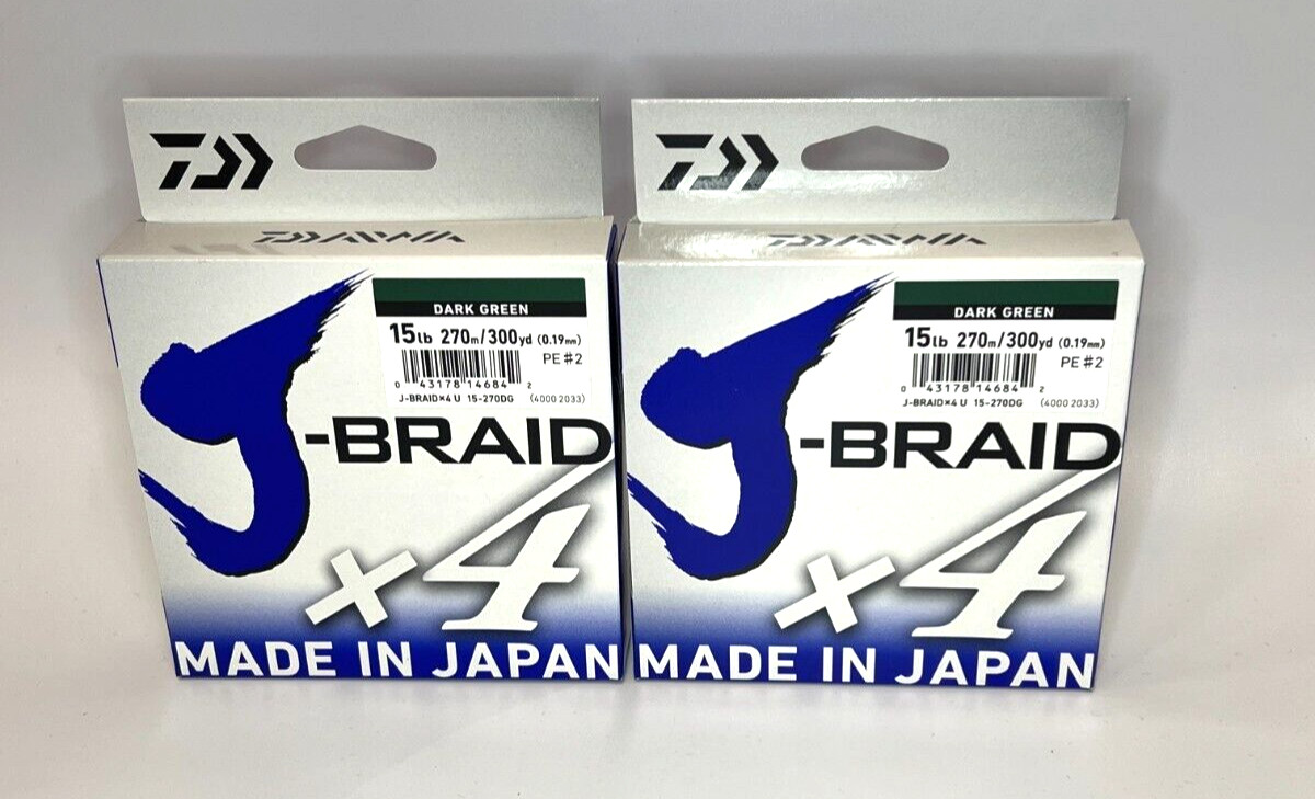 Pack of 2 – Daiwa J-Braide x4 Dark Green – 15 lb 270m/300 yd – NEW