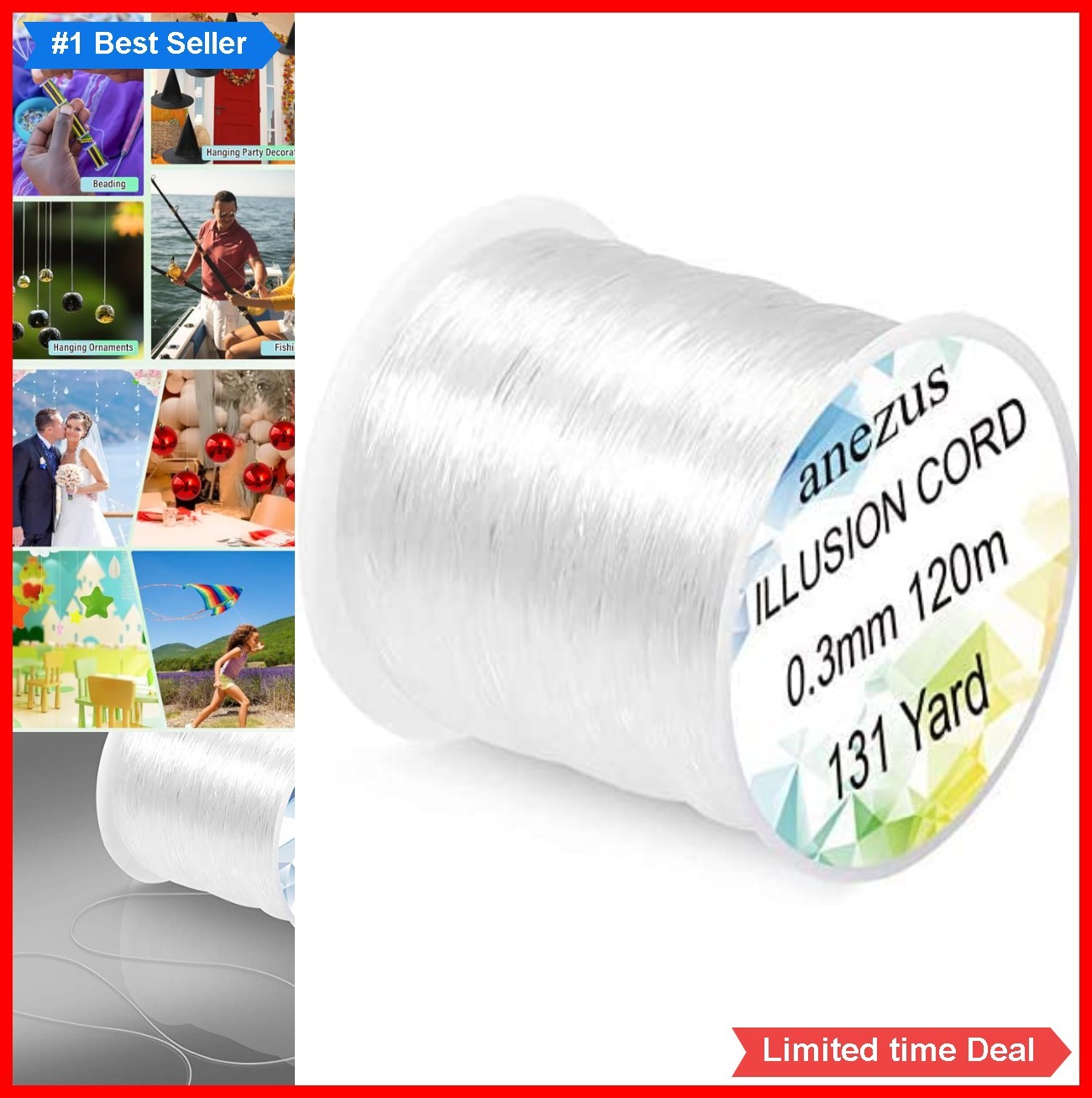 Clear Monofilament Fishing Line 0.3mm 131 Yards 15 Pound Test for Hanging