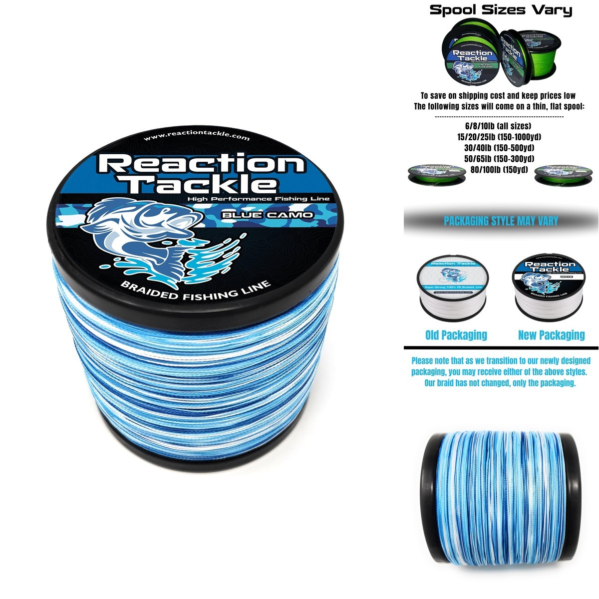 Reaction Tackle Braided Fishing Line Blue Camouflage 20 Lb (150 Yards)