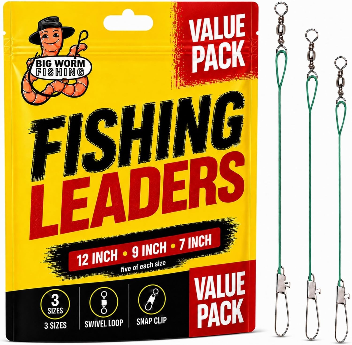 Heavy-Duty Fishing Leaders with Swivels – 15 Pack for Ultimate Fishing Trips
