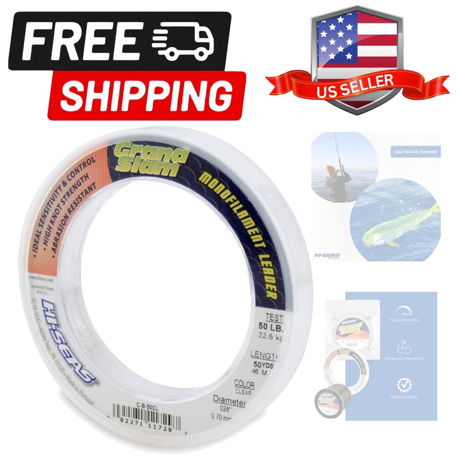 Grand Slam Monofilament Fishing Leader – Superior Strong Clear Black, for Fre…