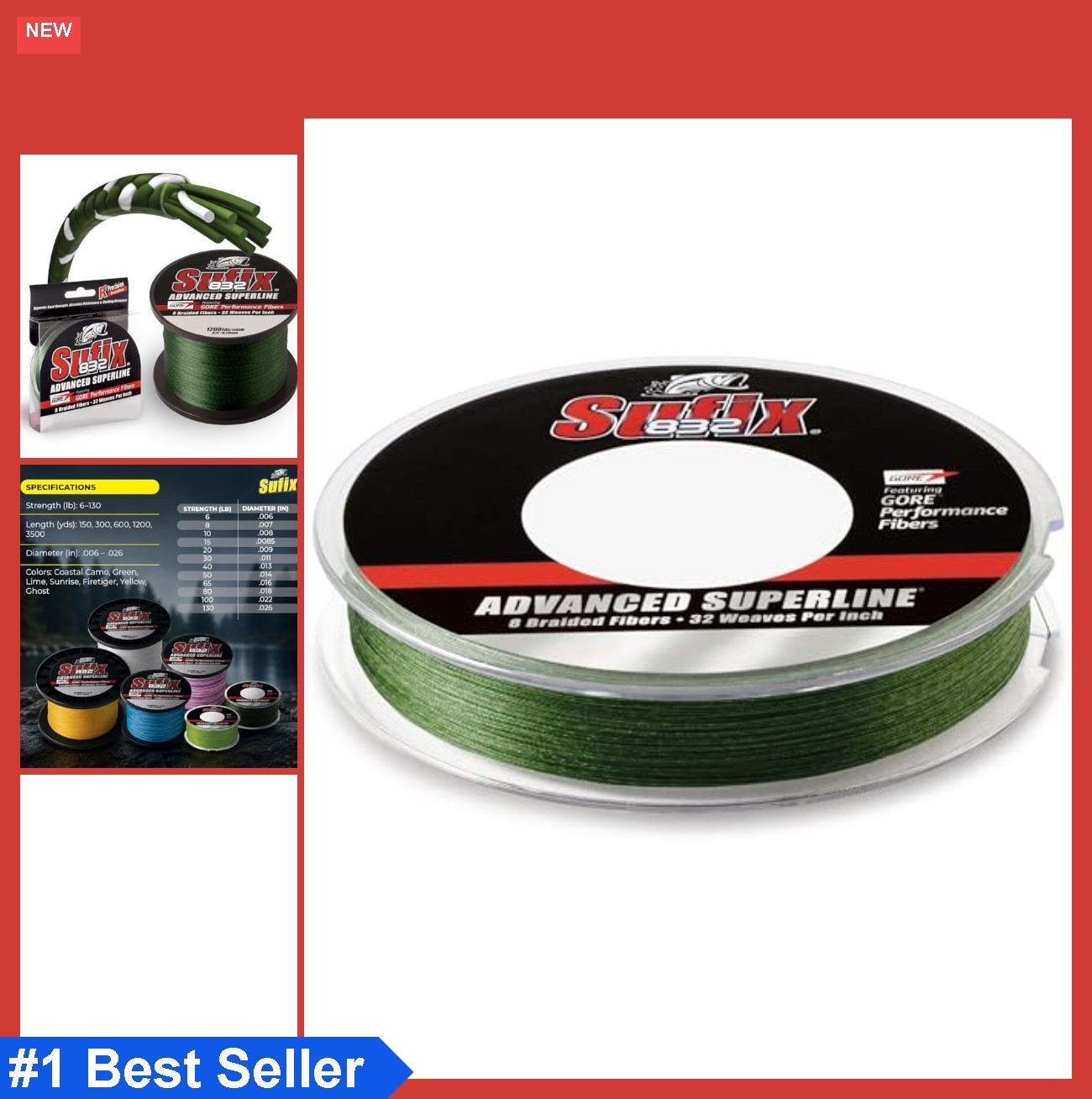 Braided Fishing Line 30 lbs 300 Yards 0.011 Inch Diameter Low Vis Green
