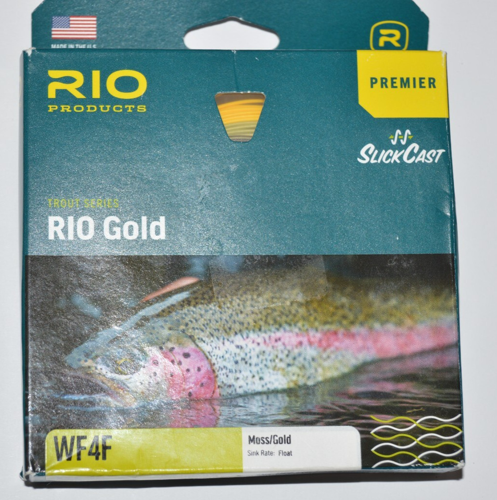 rio gold trout series slick cast fly line wf4f moss / gold 90′ spool float