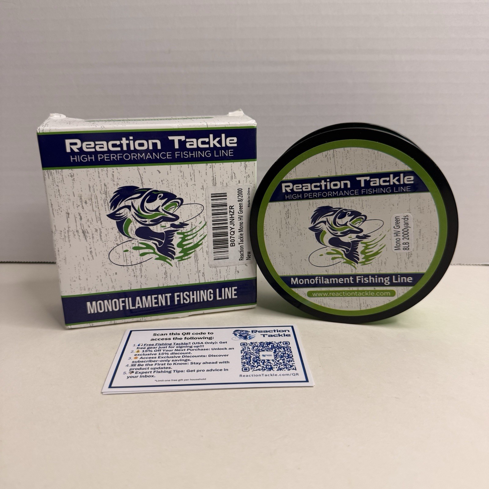 Reaction Tackle Mono Fishing Line 8LB 2000yd Green Spool Open Box