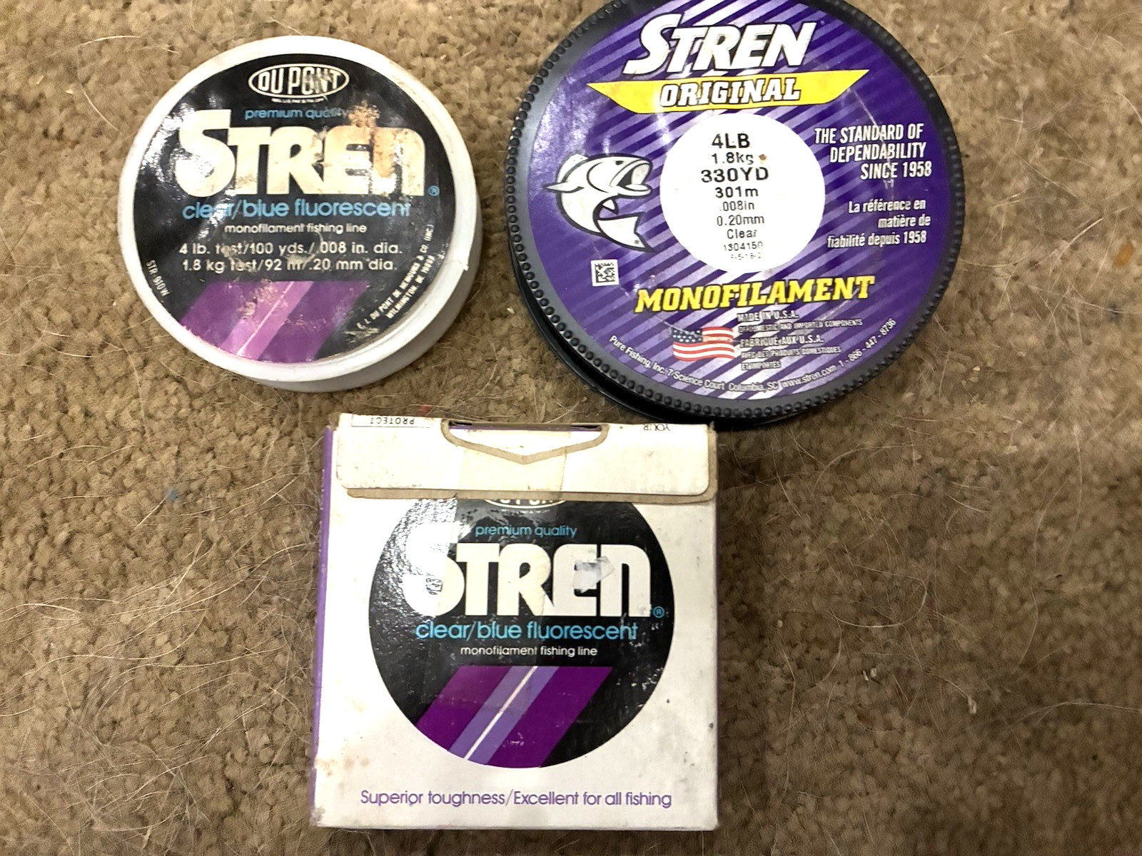 Three Stren Original Monofilament Fishing Line , 4lb (2), 1 mini, fluorescent