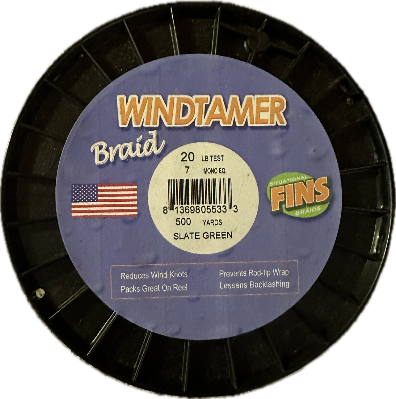 Fins Windtamer Braid Fish Line 20 LB, 500 Yards, Green Fishing Line, USA Made