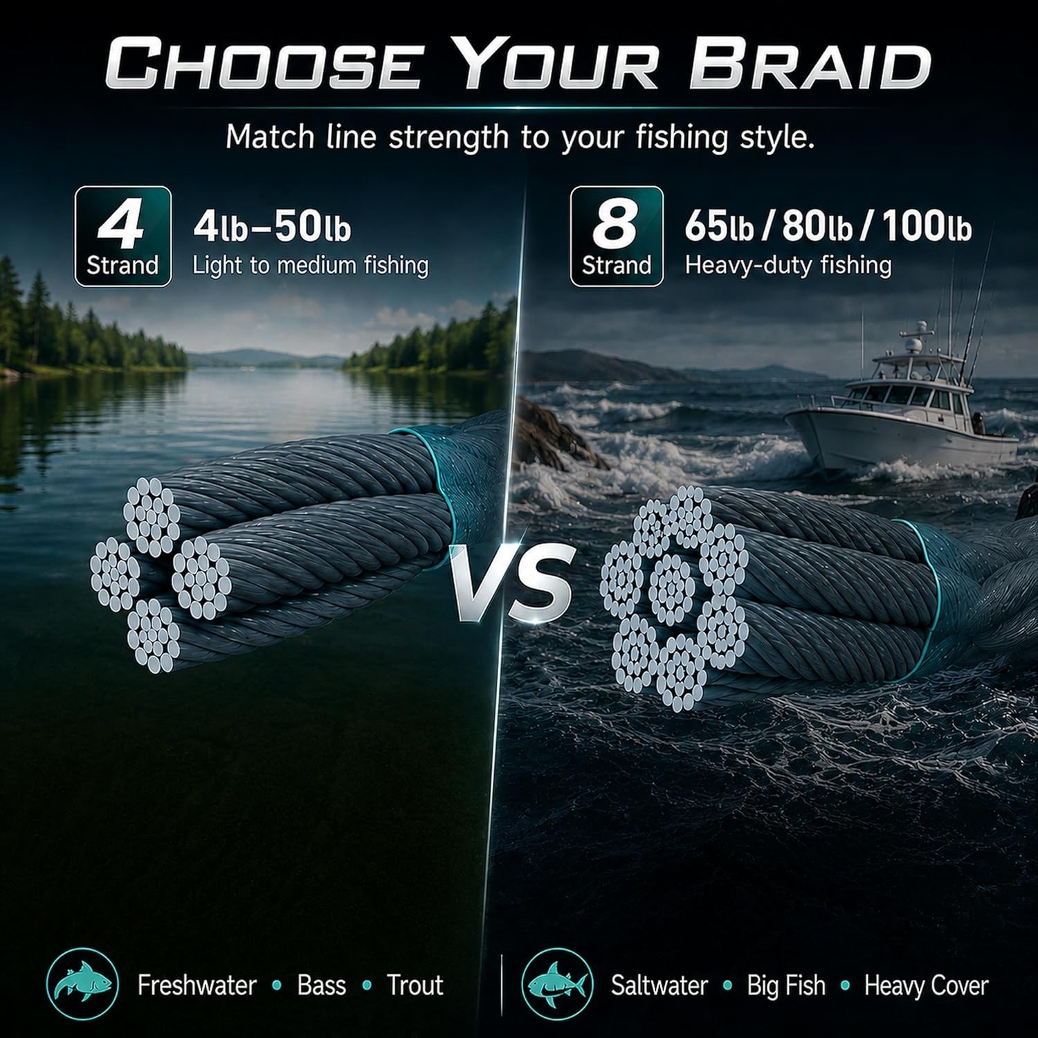 Thinner Braided Fishing Line in Ocean Blue – 10lb | Abrasion Resistant 328yds