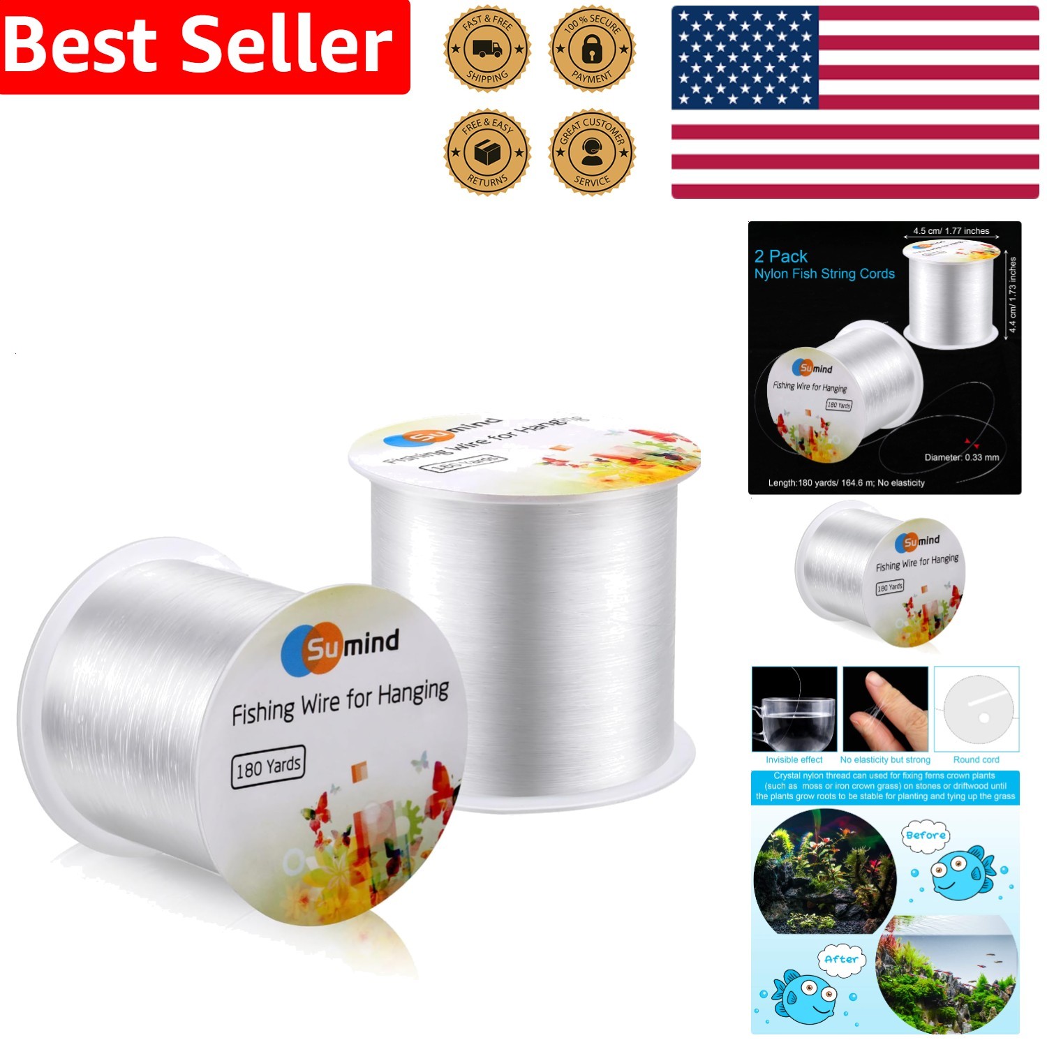 2 Rolls Clear Nylon Fishing Line 0.3mm Craft Beading Thread Cord 360 Yards