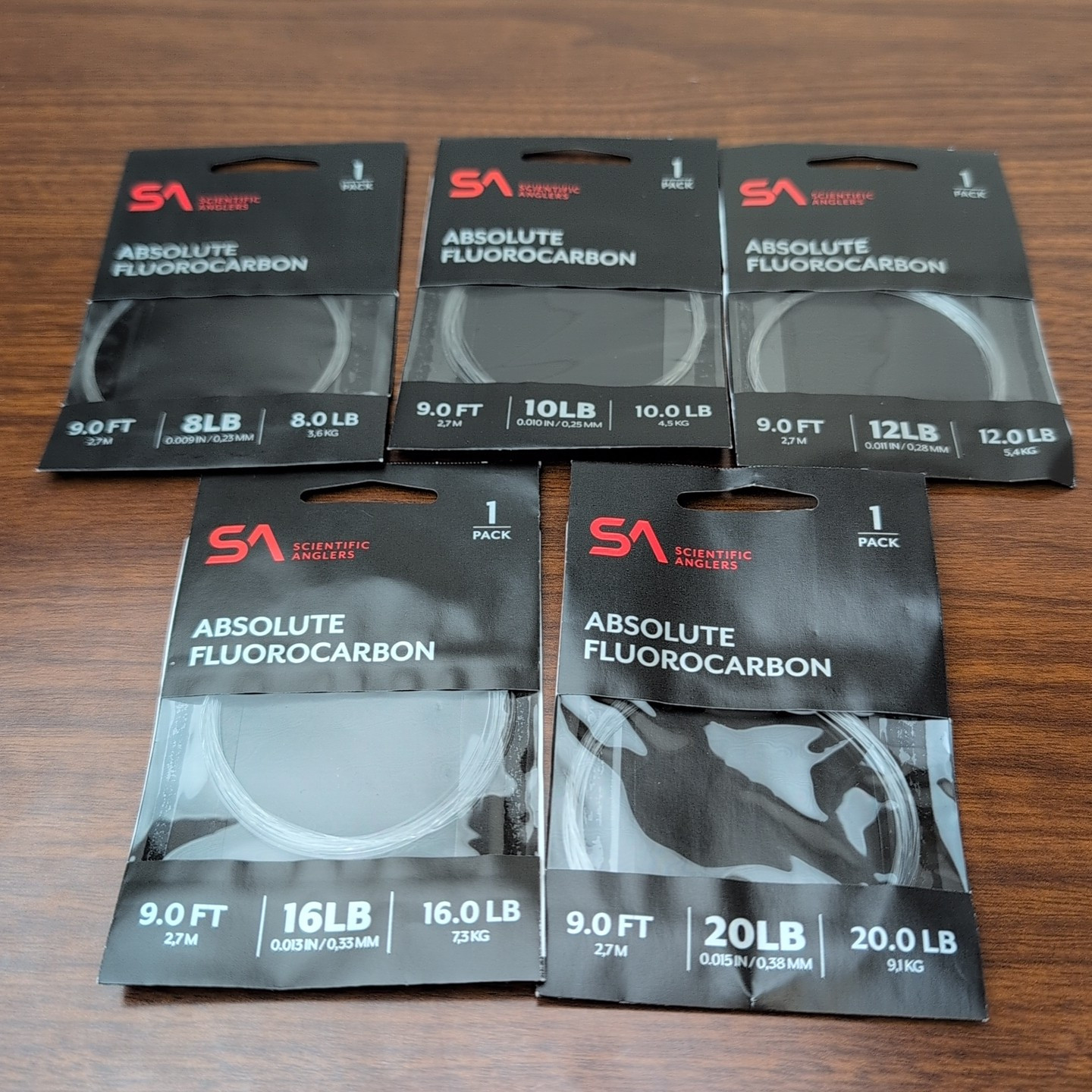 Scientific Anglers Absolute Fluorocarbon 9ft Leader LOT OF (5) – 8,10,12,16,20lb