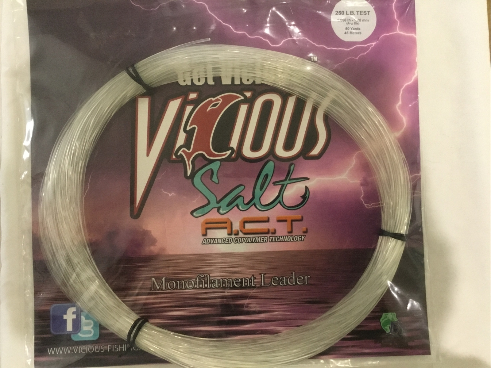Vicious Monofilament Copolymer Leader 250 Lb, 50 Yd