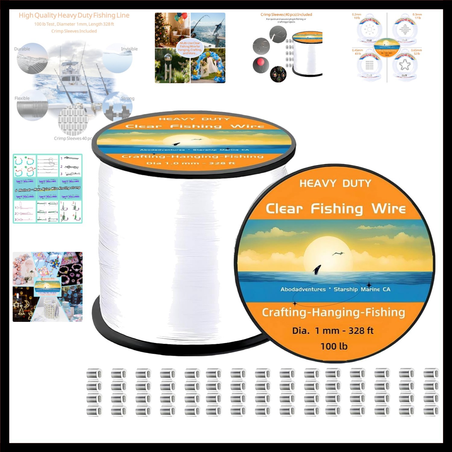 Aboda Clear Fishing Line 0.2-1 mm, Strong Invisible Nylon Fishing Wire 8-100 …