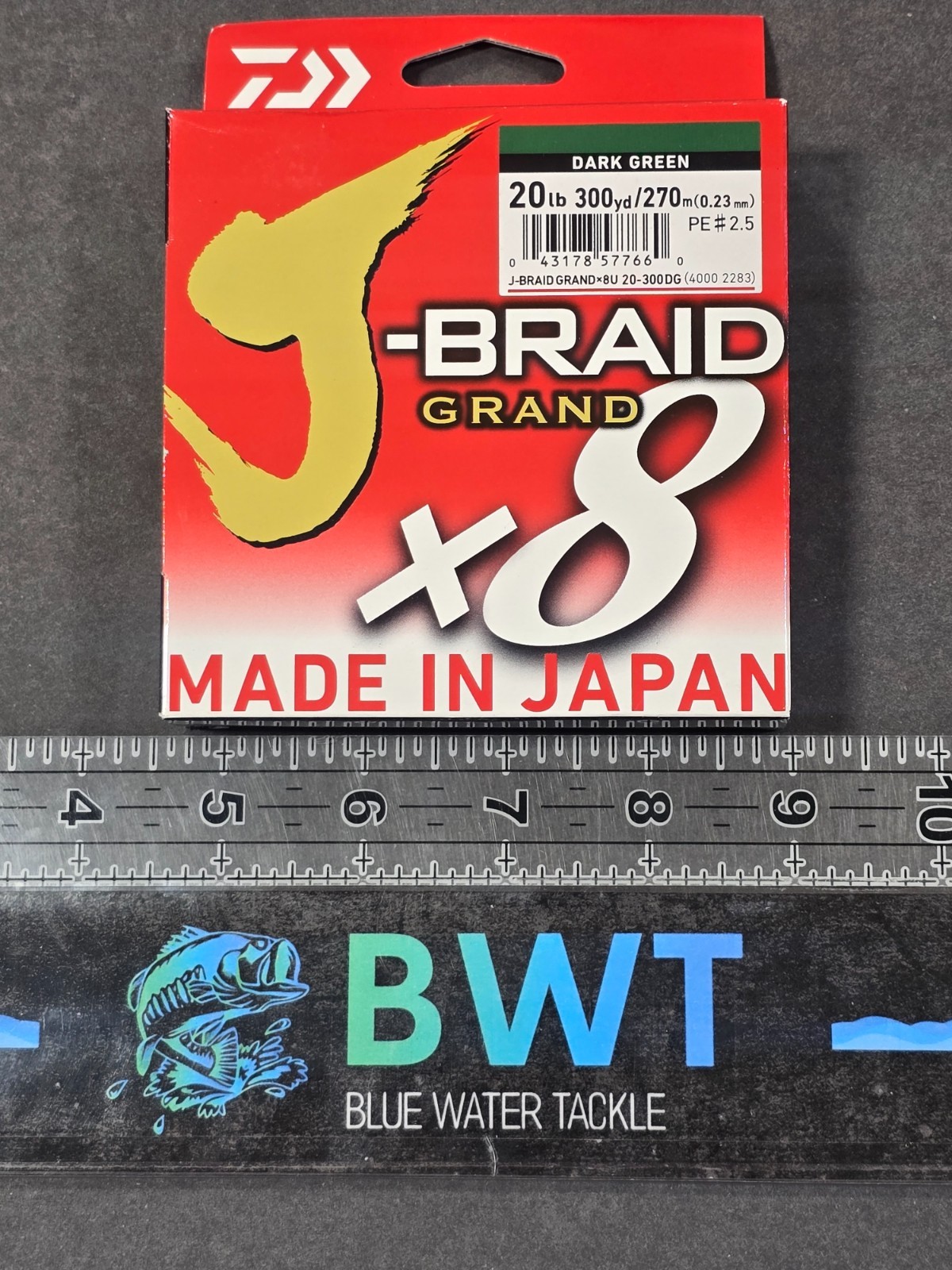 Daiwa J Braid Grand x8 Braided Fishing Line 300yd. Spool 20 lb. Dark Green