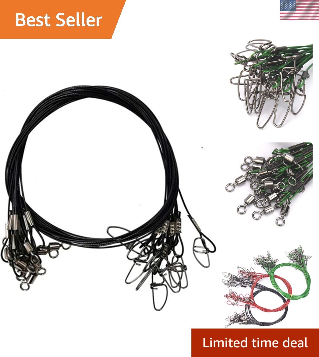 10pcs 150LB Black Stainless Steel Fishing Leaders – For Salt & Freshwater