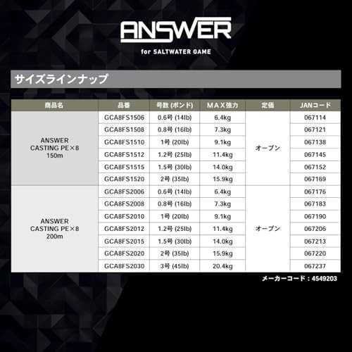 GOSEN Answer Casting PE x 8 200m Fine Silver No. 3 45lb F/S w/Tracking# Japan