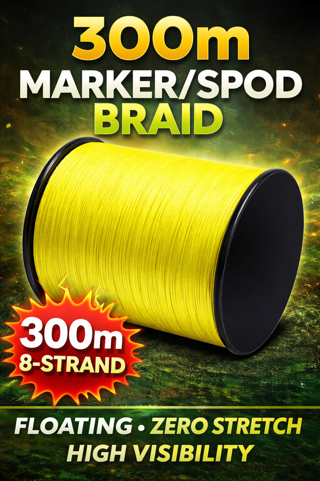 300m Spod Marker Braid 30lb X8 8 Strand Carp Fishing Line Hi Vis Low Stretch