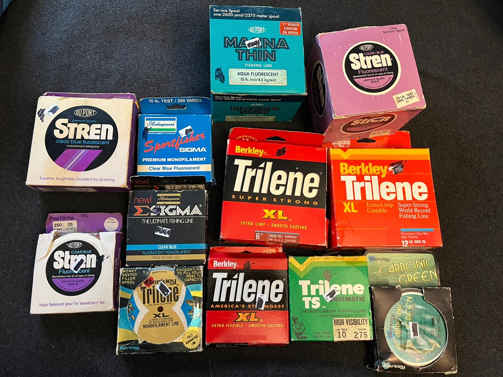 ASSORTED WEIGHT BERKLEY TRILENE STREN SHAKESPEARE ETC FISHING LINE LOT