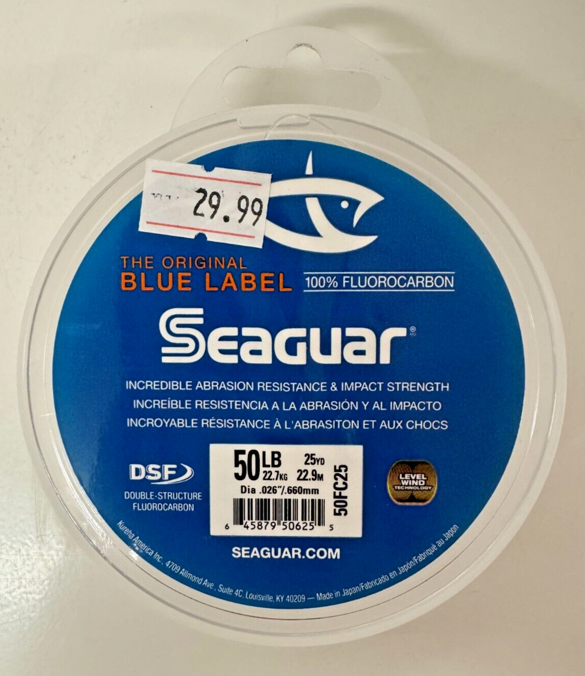 Seaguar 50FC25 Blue Label Fluorocarbon Leader Material 50lb