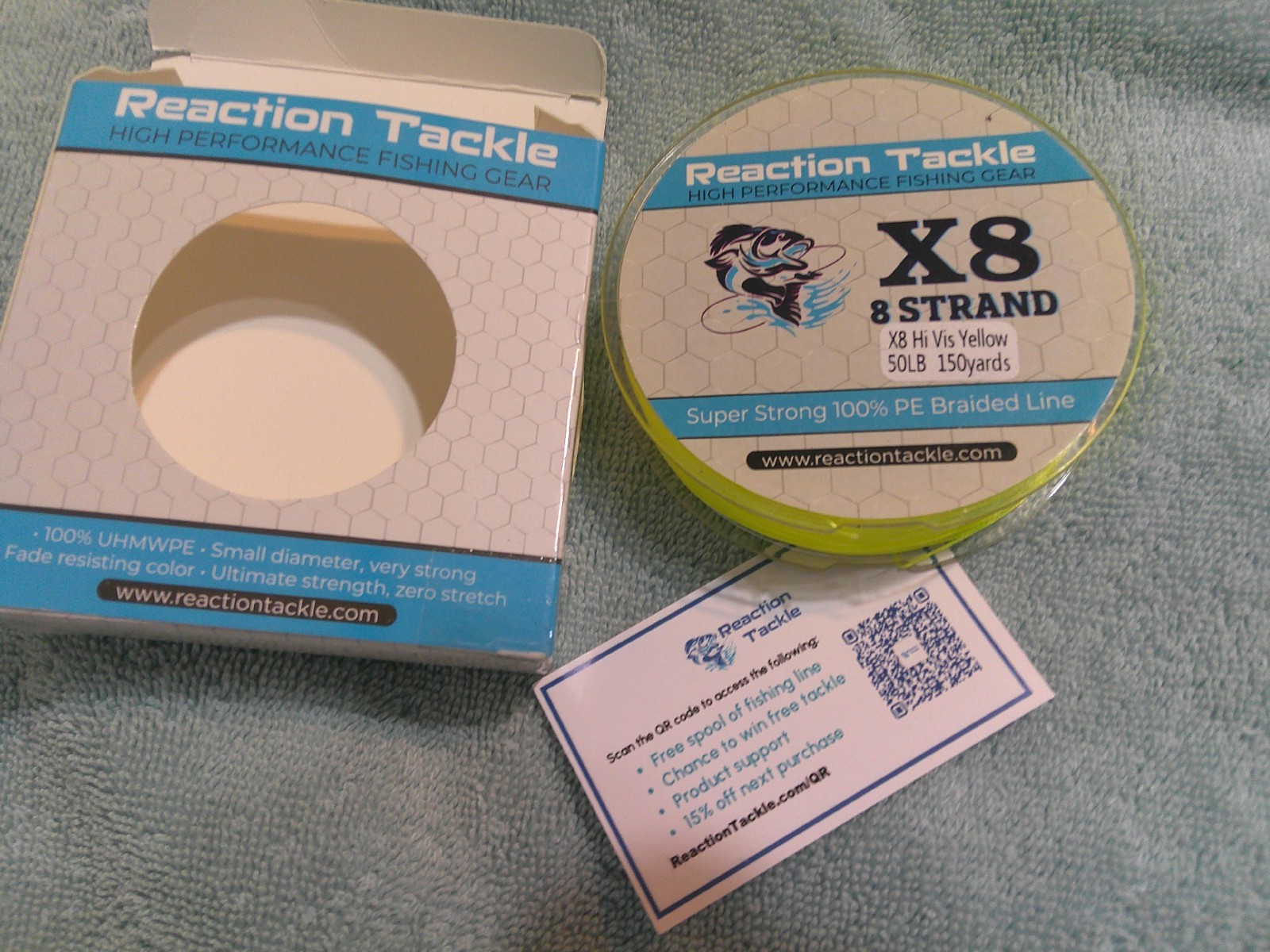 Reaction Tackle – X8 Braided Fishing Line / Braid – Hi Vis Yellow 50lb / 150 yd