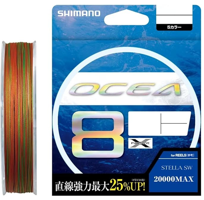 Shimano Ocea 8 PE Line, 5 colors, Lengths: 400m, Sizes 6.0, Max 113lb (51.3kg)
