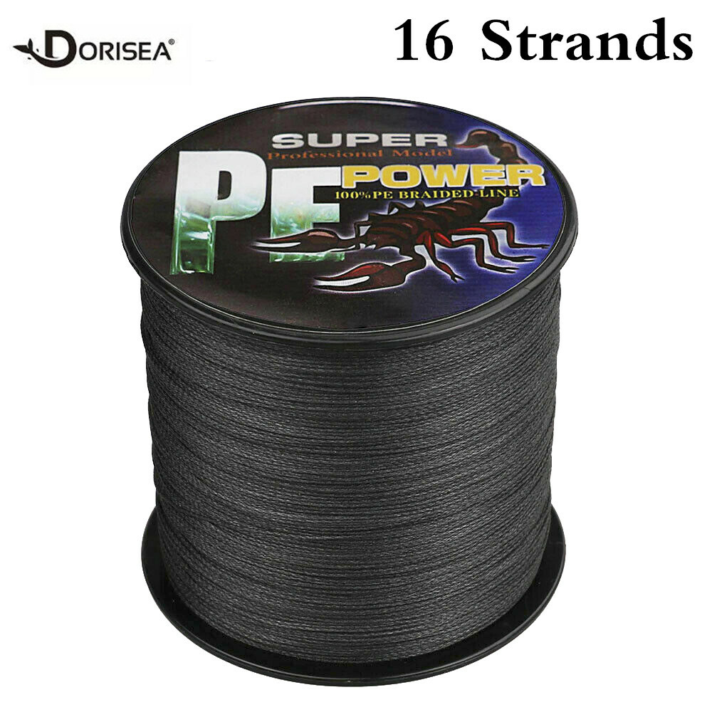 16 Strands 100m~2000m 20lbs-500lbs Black Hollow pe Dynema Braided Fishing Line