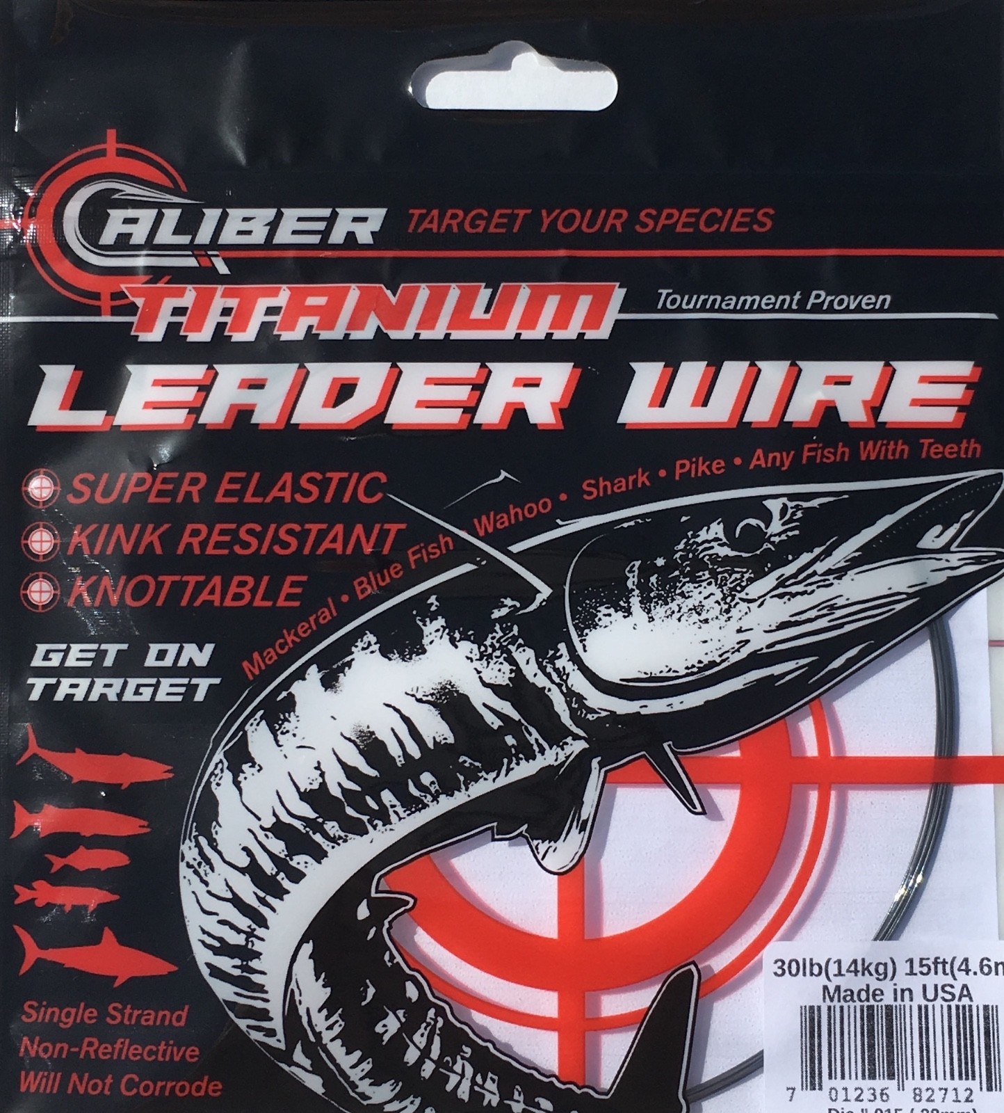 Caliber Titanium Fishing Leader Wire Single Strand 50lb 15ft