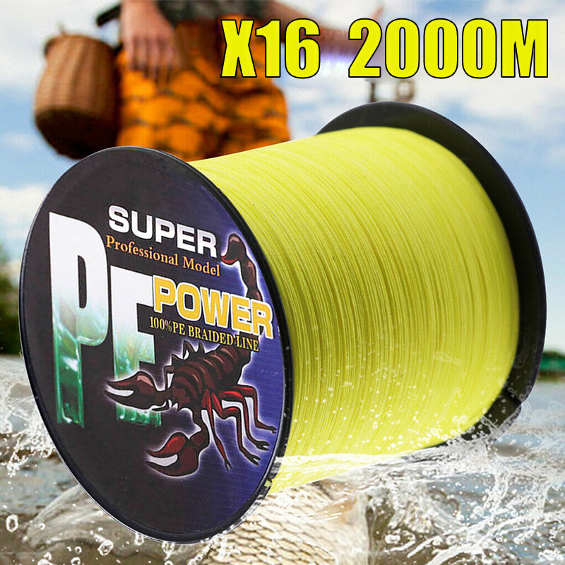 16 Strands 2000m Braided Fishing Line 20lbs-500lbs Yellow Hollow Core PE x16
