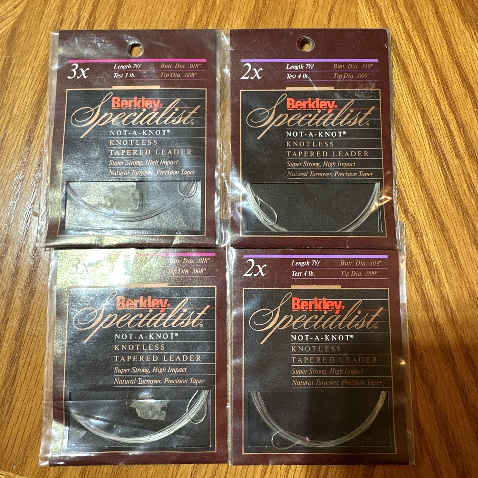 4 Packs Berkley Specialist Not-A-Knot Knotless Tapered Leader 2 3X 3 Lb 2 2X 4lb