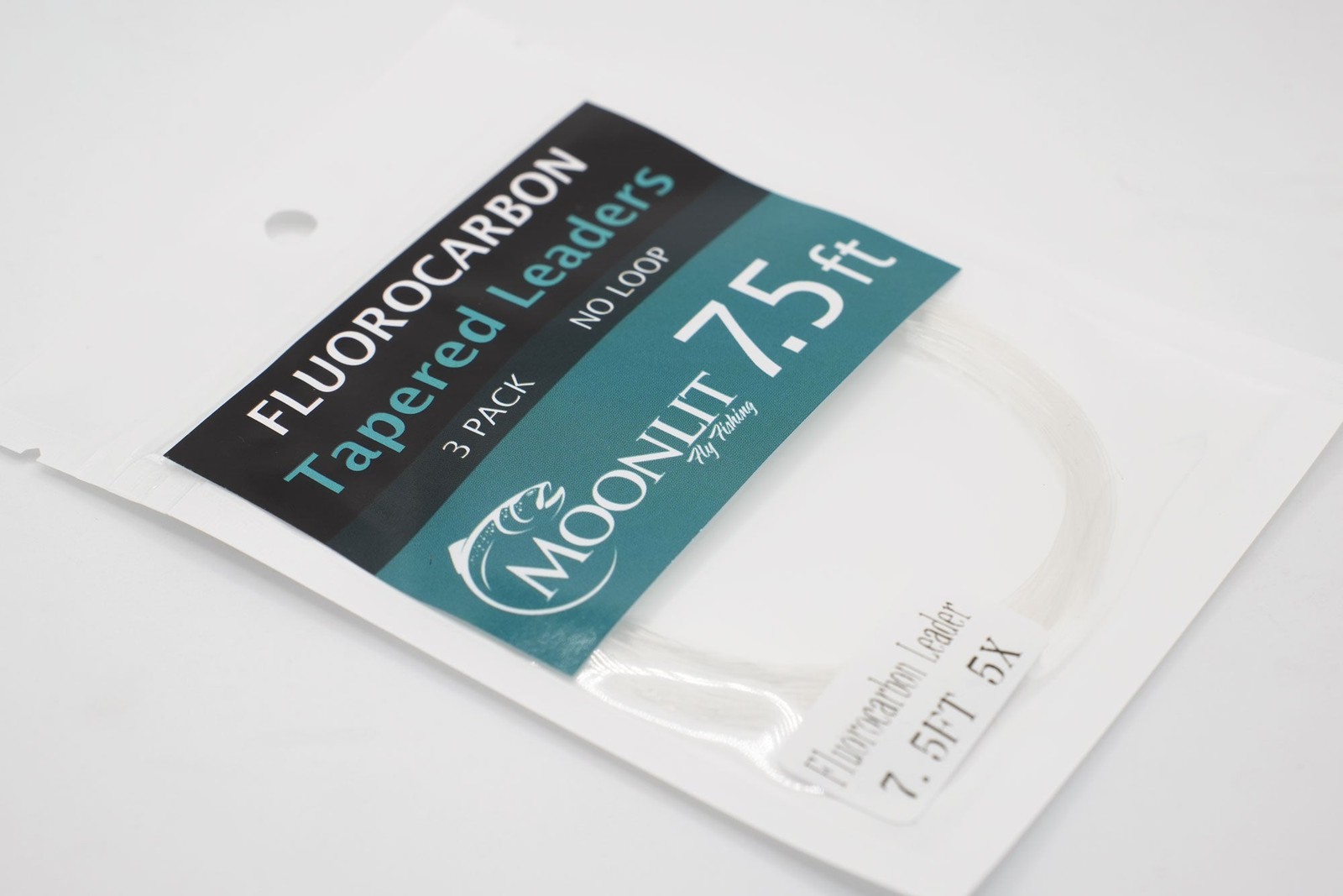 Moonlit Fluorocarbon NO LOOP 7.5ft Tapered Leaders for Fly Fishing (3 Pack)