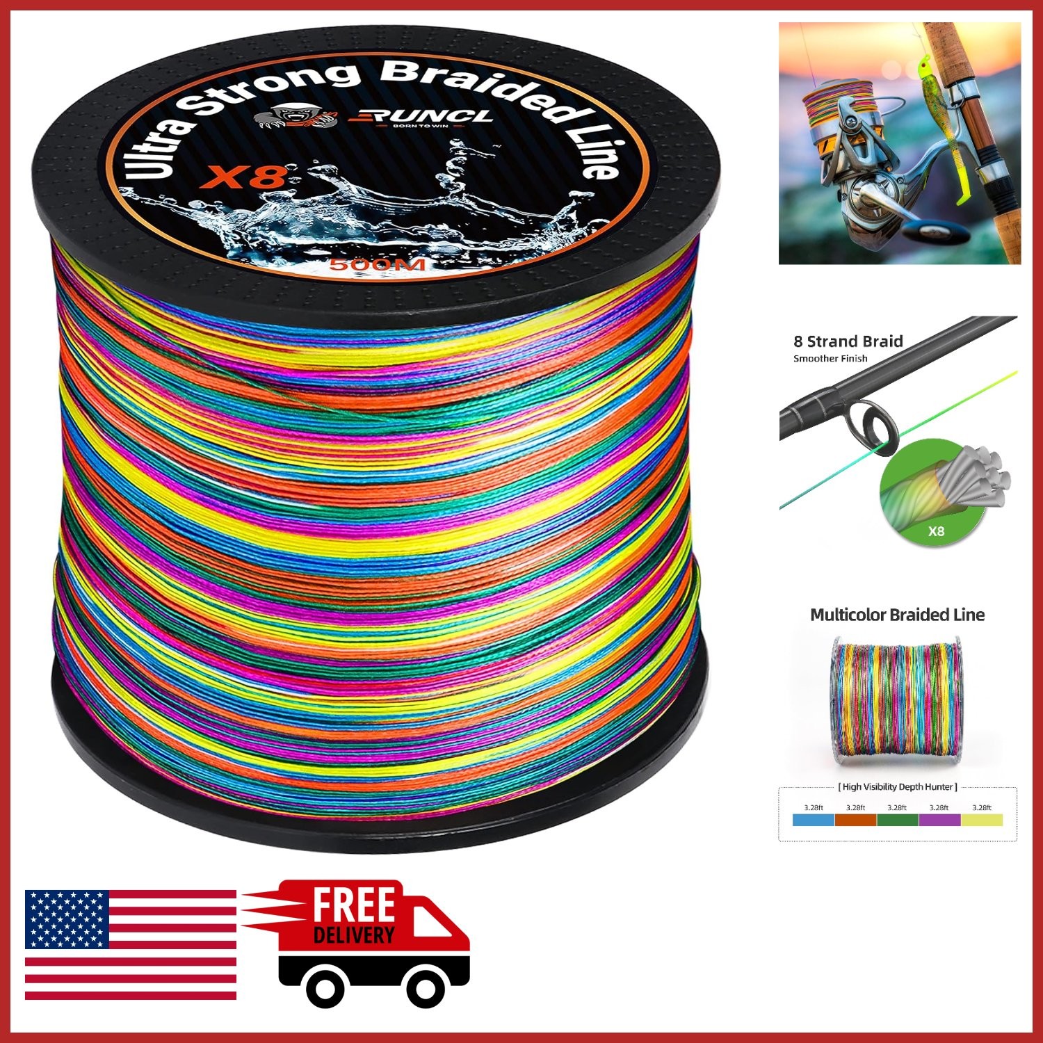 High Visibility Braided Fishing Line 60lb 546yds Abrasion Resistant for Anglers