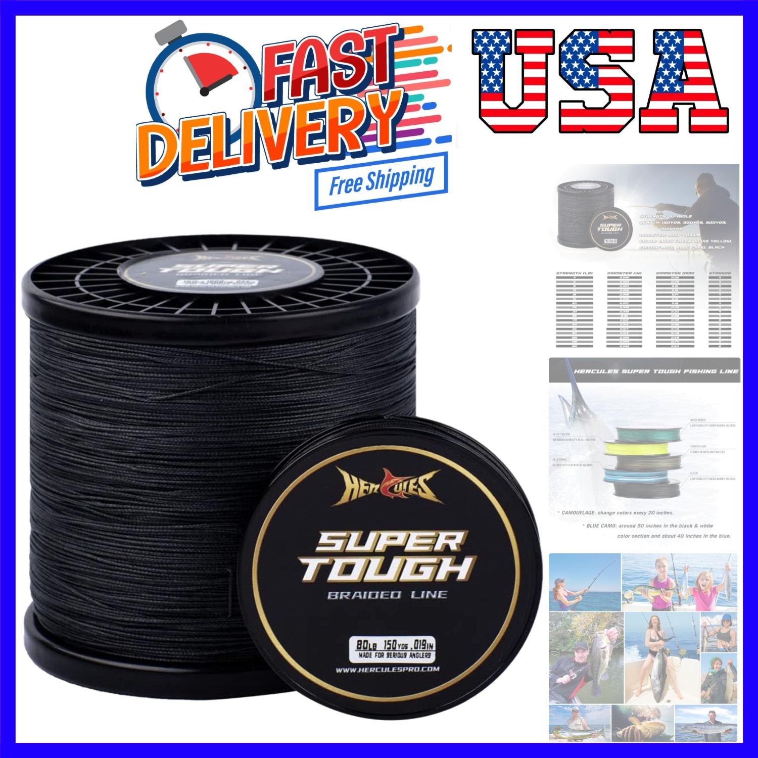 Super Tough Braided Fishing Line 4 Strands / 8 Strands, 4lb – 160lb Braid Lin…