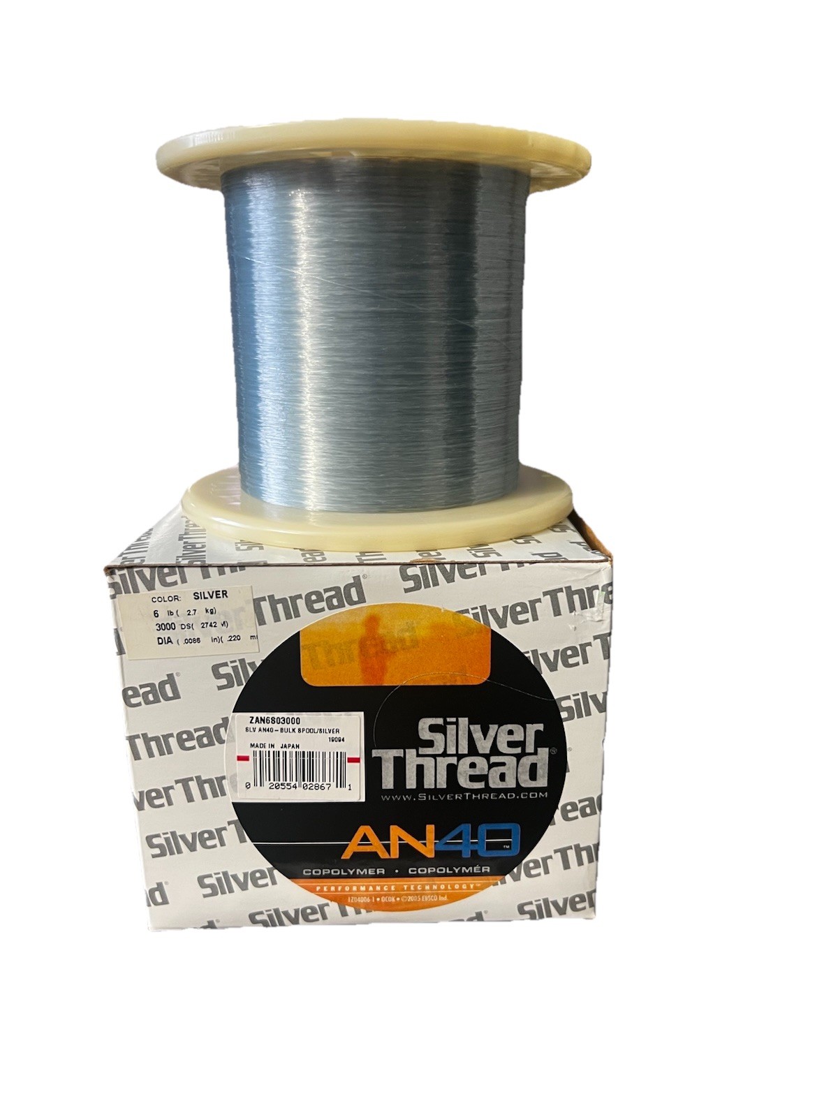 SILVER THREAD 3,000 YARD SPOOL OF AN40 6-LB TEST BULK COPOLYMER LINE (SILVER)