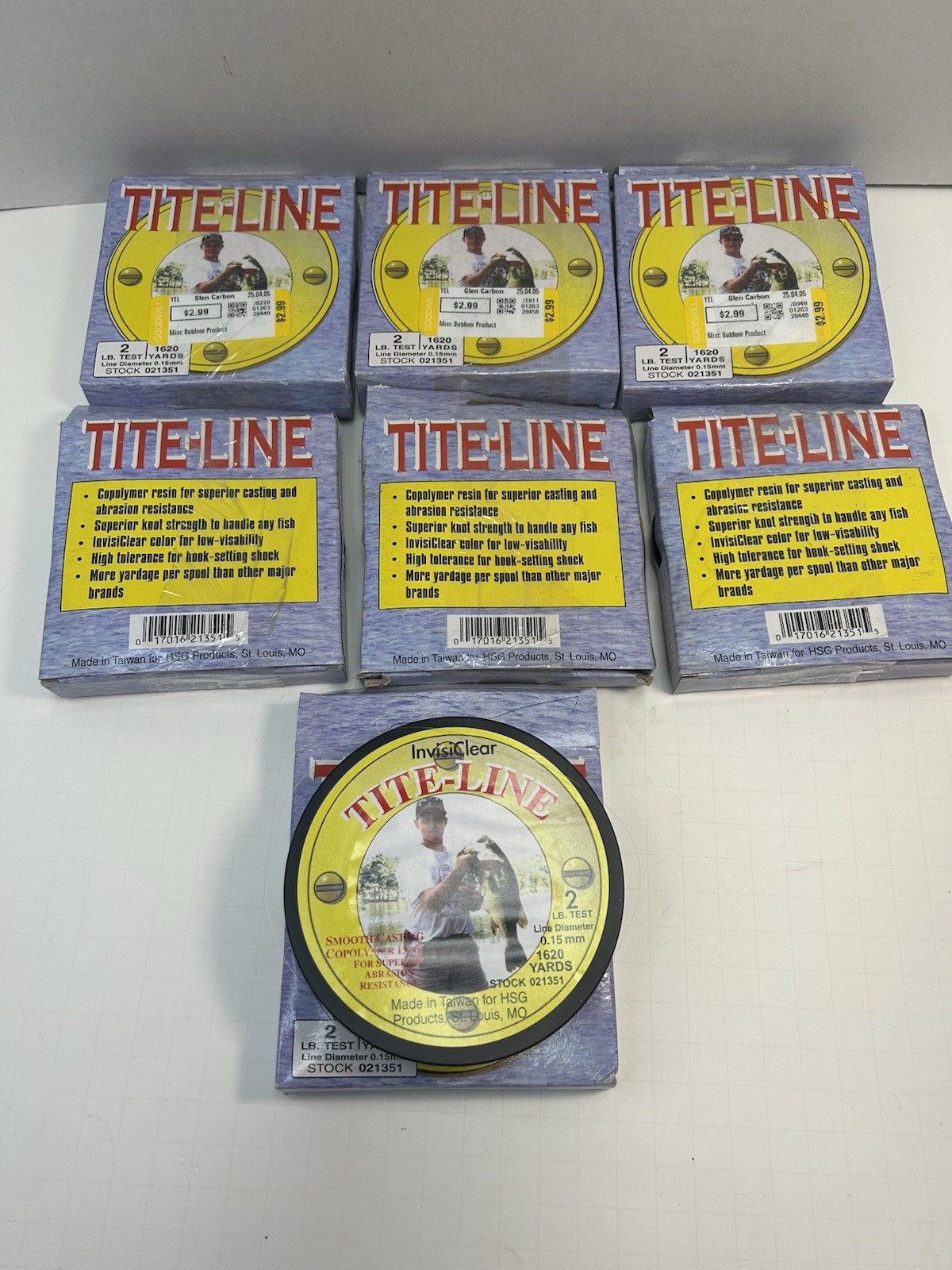 Lot of 7 Tite-Line Copolymer Invisibles Fishing Line 1620 Yards 2lb Test 0.15 Mm