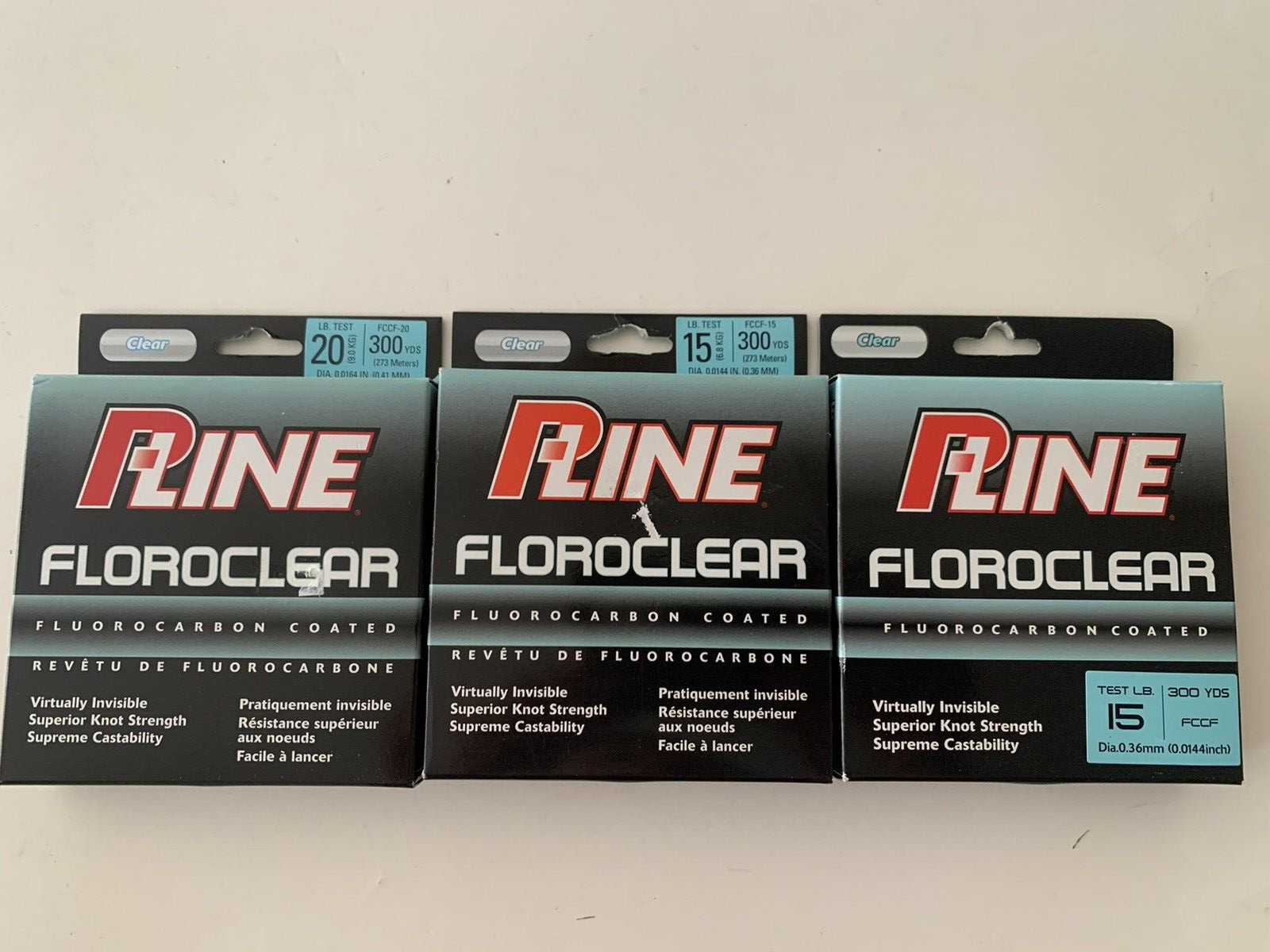 Lot of 3 P-Line Floroclear Fishing Line 300 Yards- 15LB, 20Lb