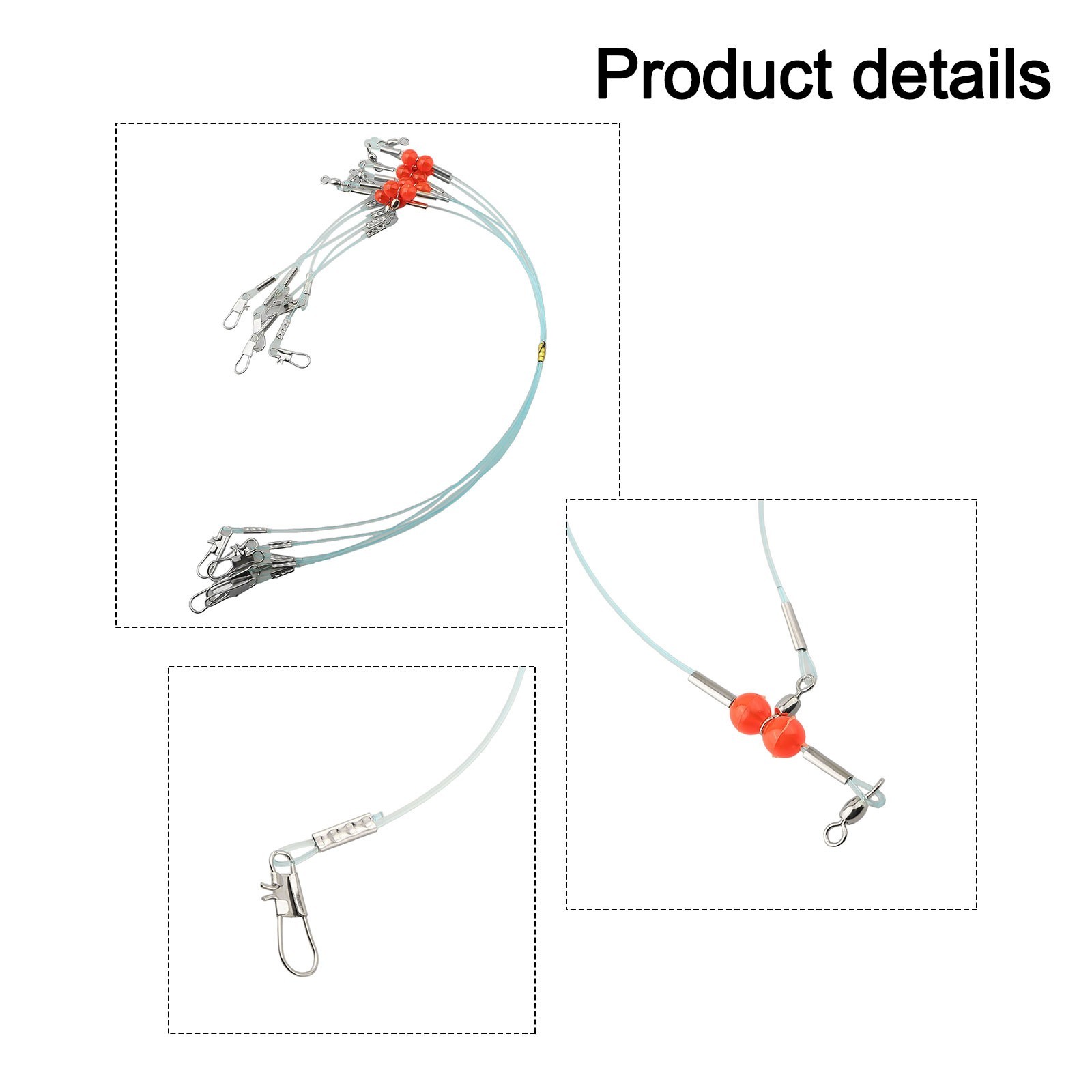 Surf Fishing Steel Leaders with Swivels Beads and Snaps 6pcs 55lb Test
