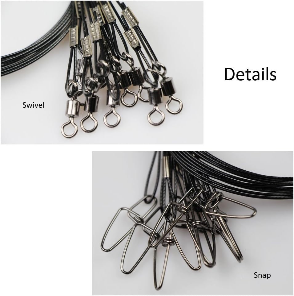 20 Pcs Heavy Duty Fishing Wire Leaders 150LB Stainless Steel 19 Inch with Swi…