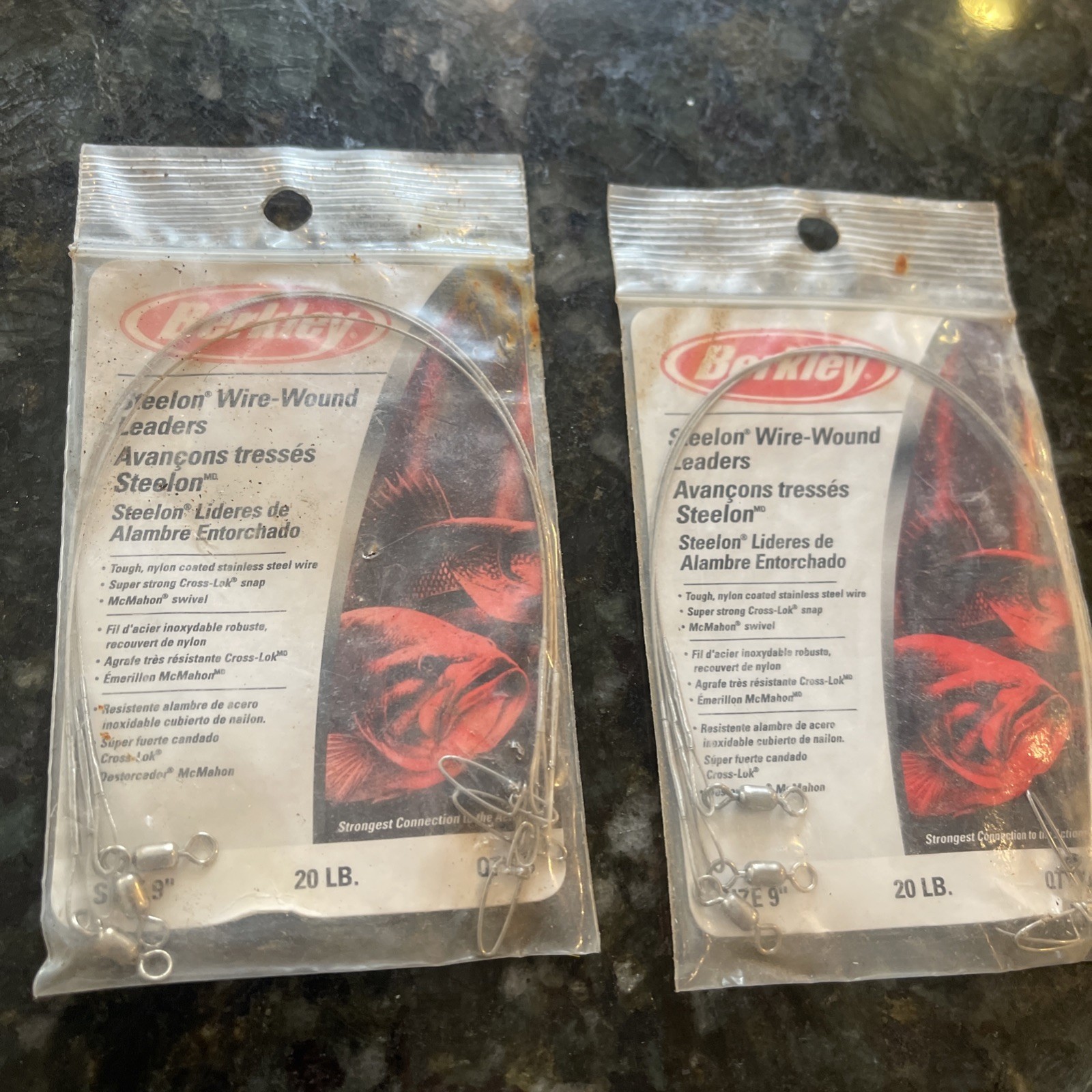 2 Packs Berkley 9” Steelon Wire-Wound Leaders 20 LB Test Silver Color
