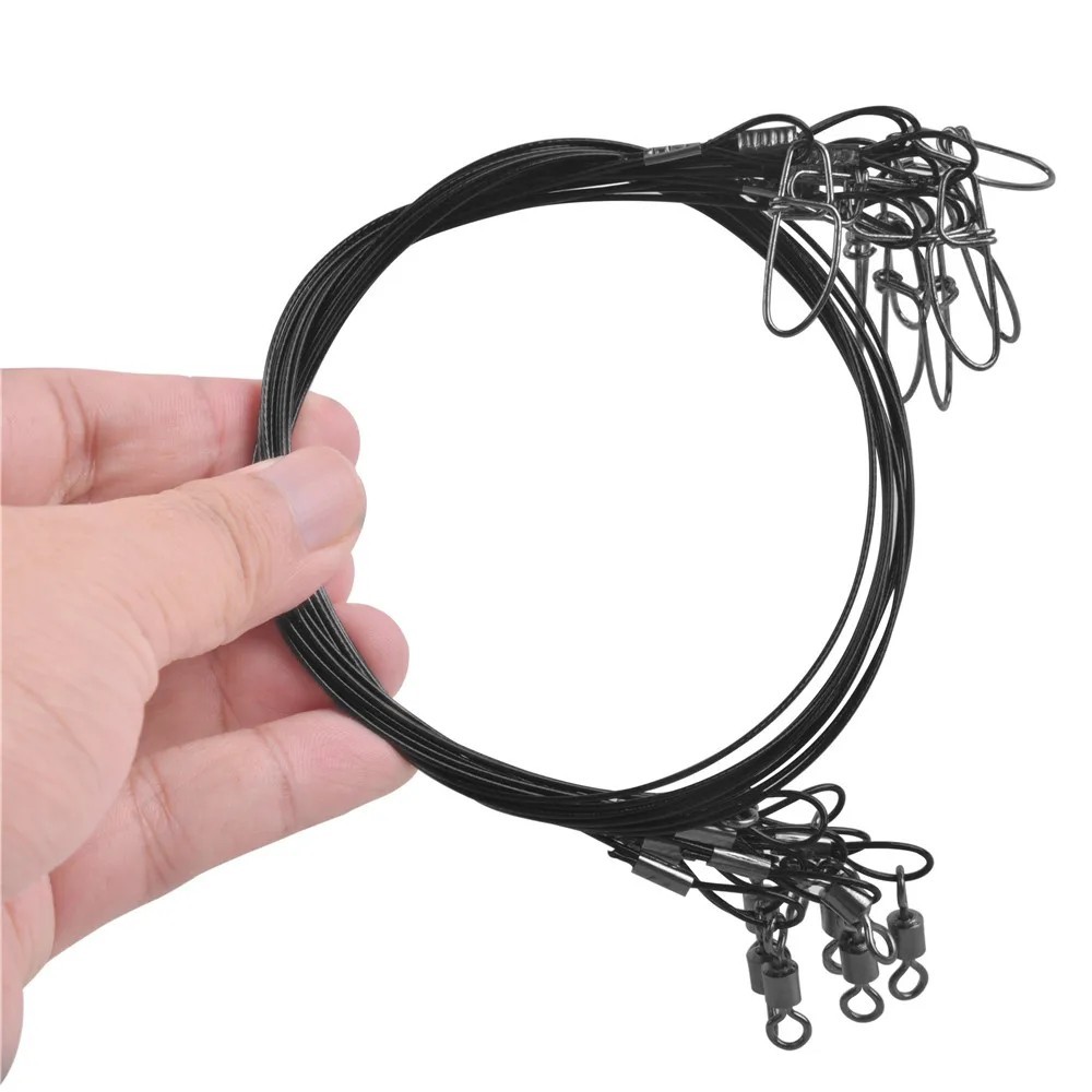 20pcs 50cm Anti-Bite Steel Fishing Leaders, 150LB with Swivels & Snaps