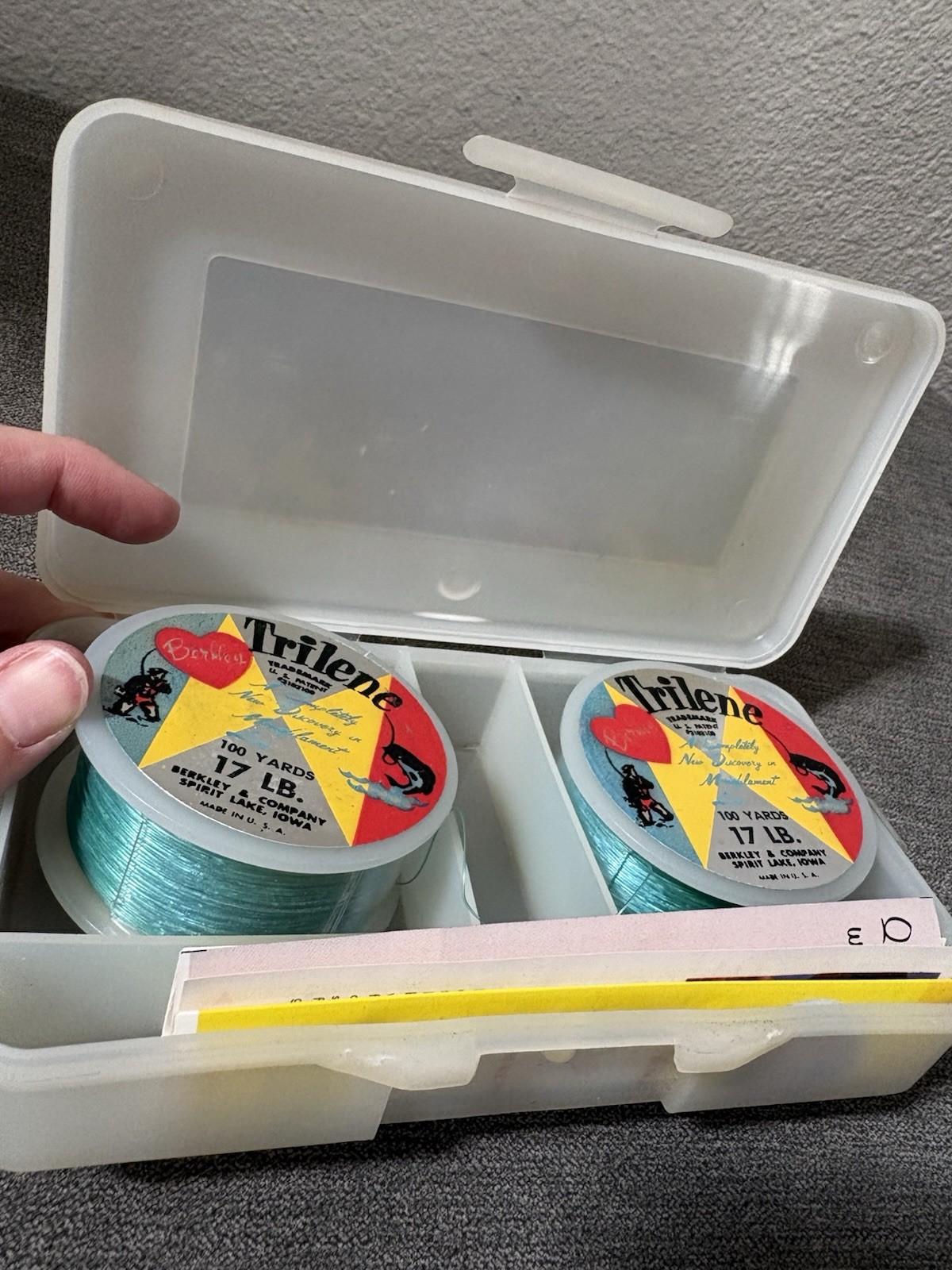 Vintage Berkley Trilene 17lb 100yd Monofilament 2 Spools Tackle Box Fishing Line