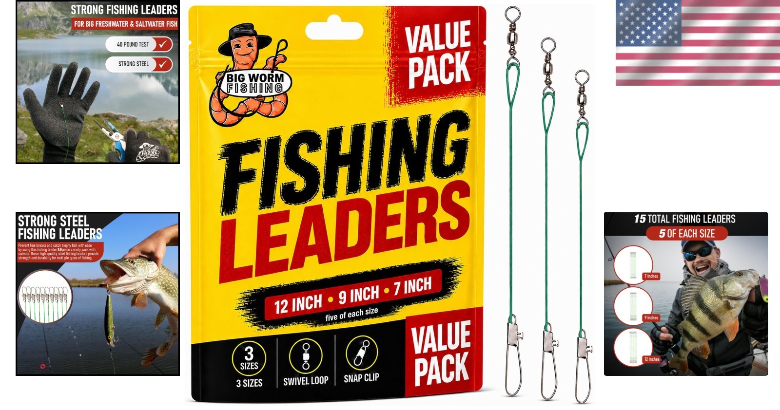 Heavy-Duty Fishing Leaders with Swivels – 15 Pack for Ultimate Fishing Trips