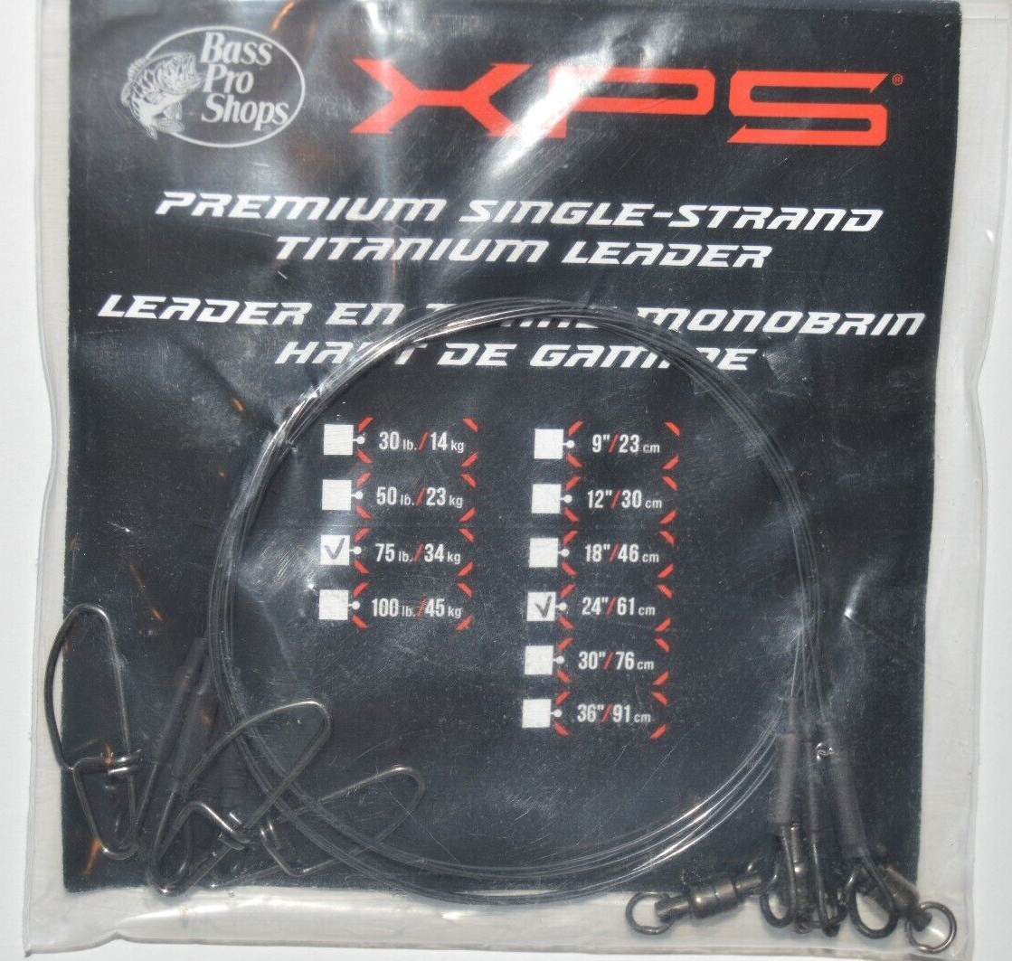 bass pro shops xps titanium leader 24″ 75lb ball bearing swivel tooth proof