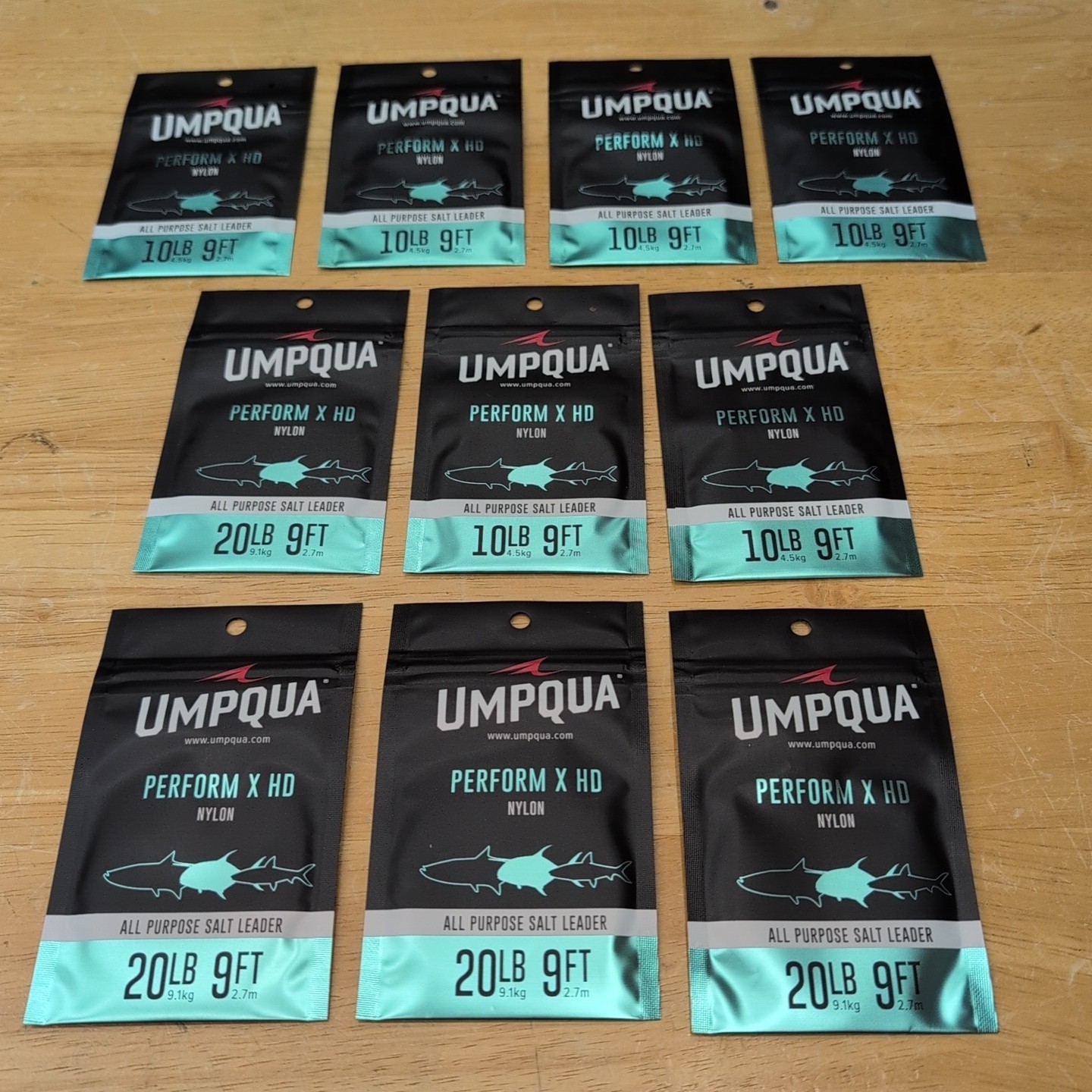 Umpqua Perform X HD Nylon All Salt Leaders – 10lb, 20lb – Lot Of 10- FREE SHIP!